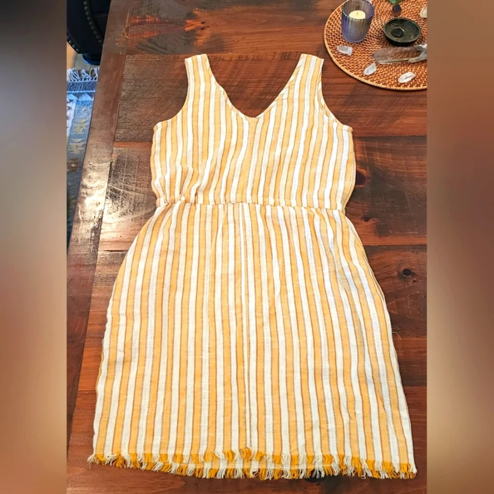 Anthropologie - HOST PICK   Drew Yellow Stripe Linen Blend Sleeveless Dress - S - Picture 2 of 5
